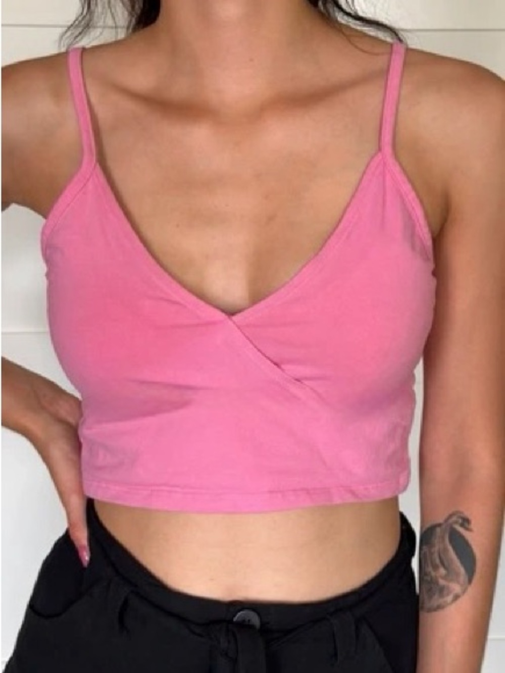 Cotton Wrap Crop Tank Top - Pink Mauve